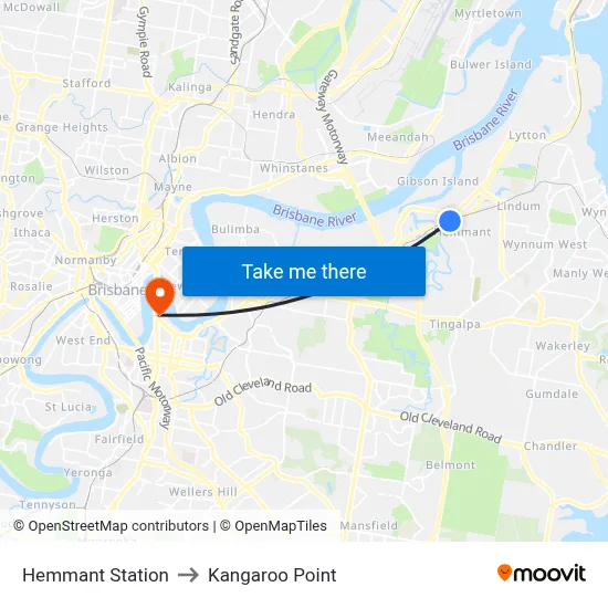 Hemmant Station to Kangaroo Point map