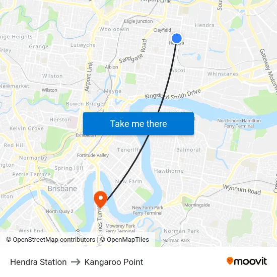 Hendra Station to Kangaroo Point map