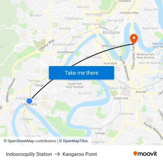Indooroopilly Station to Kangaroo Point map