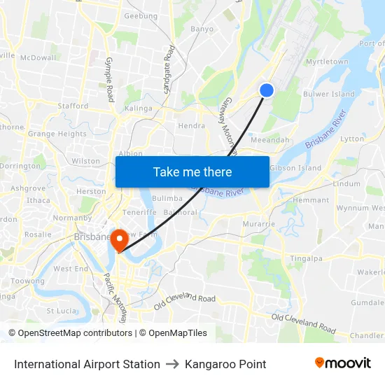 International Airport Station to Kangaroo Point map