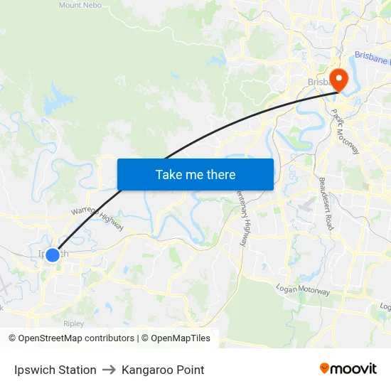Ipswich Station to Kangaroo Point map