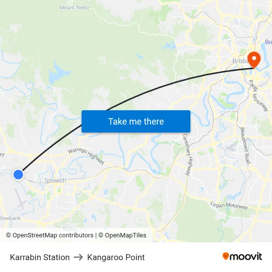 Karrabin Station to Kangaroo Point map