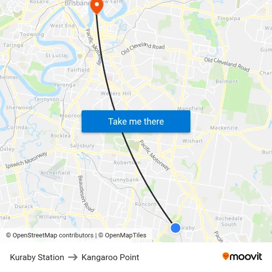 Kuraby Station to Kangaroo Point map
