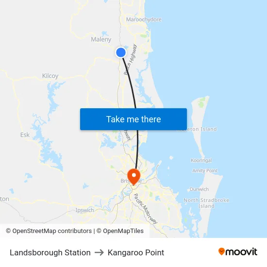 Landsborough Station to Kangaroo Point map