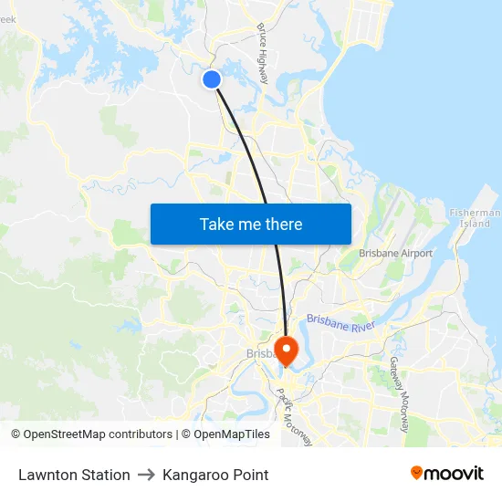 Lawnton Station to Kangaroo Point map