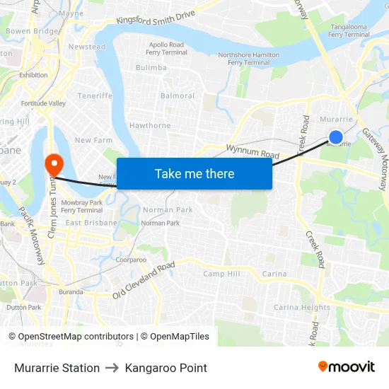 Murarrie Station to Kangaroo Point map