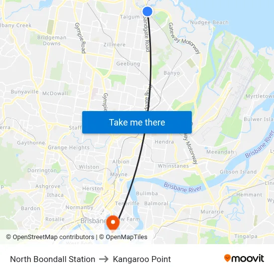 North Boondall Station to Kangaroo Point map