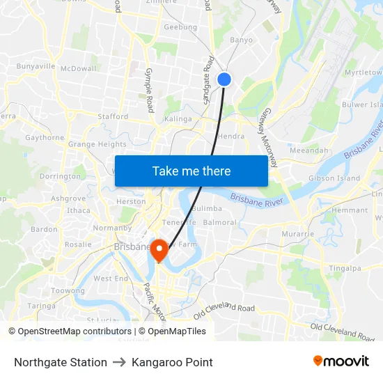 Northgate Station to Kangaroo Point map