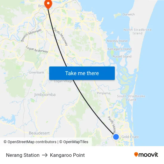 Nerang Station to Kangaroo Point map