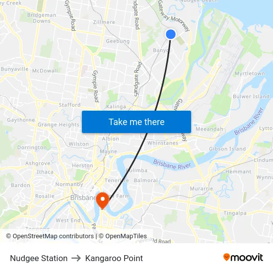 Nudgee Station to Kangaroo Point map