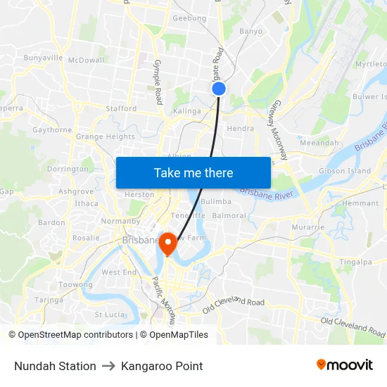 Nundah Station to Kangaroo Point map
