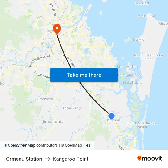 Ormeau Station to Kangaroo Point map