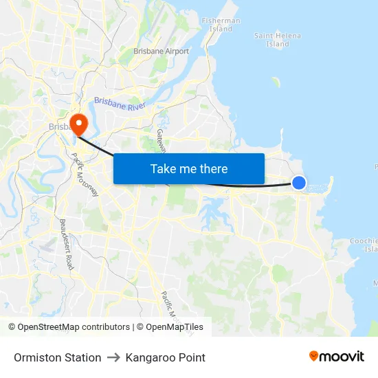 Ormiston Station to Kangaroo Point map