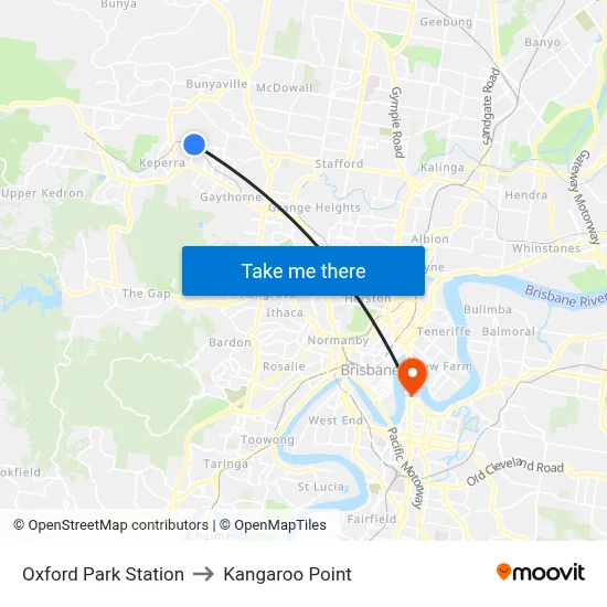 Oxford Park Station to Kangaroo Point map
