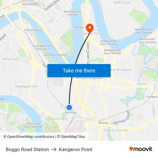 Boggo Road Station to Kangaroo Point map