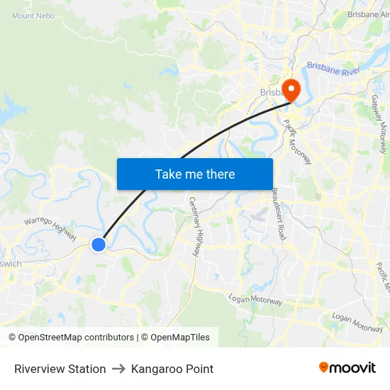 Riverview Station to Kangaroo Point map
