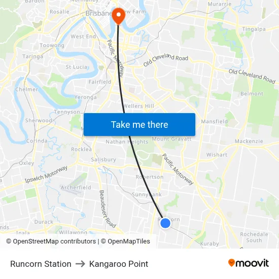 Runcorn Station to Kangaroo Point map