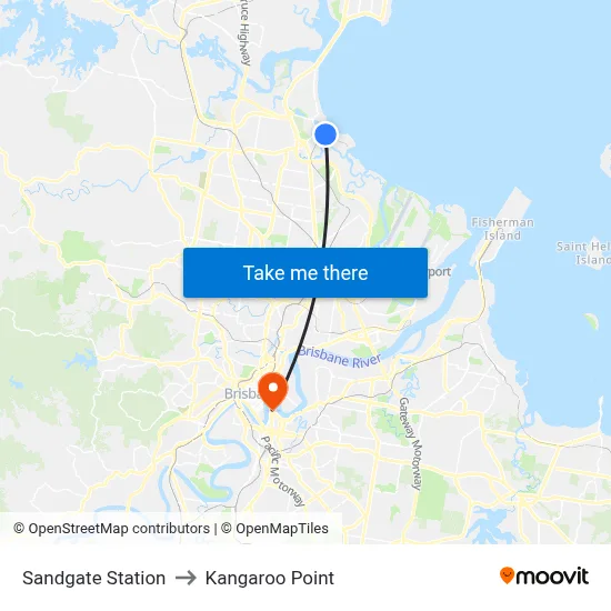 Sandgate Station to Kangaroo Point map