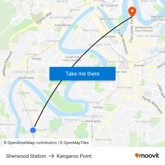 Sherwood Station to Kangaroo Point map