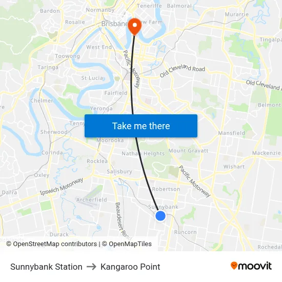 Sunnybank Station to Kangaroo Point map
