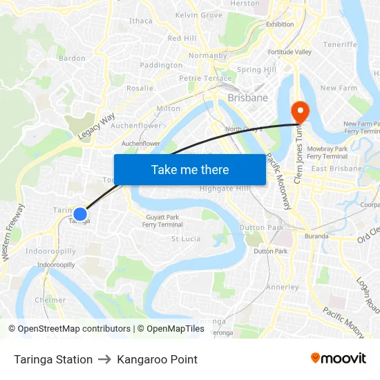 Taringa Station to Kangaroo Point map