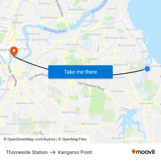 Thorneside Station to Kangaroo Point map