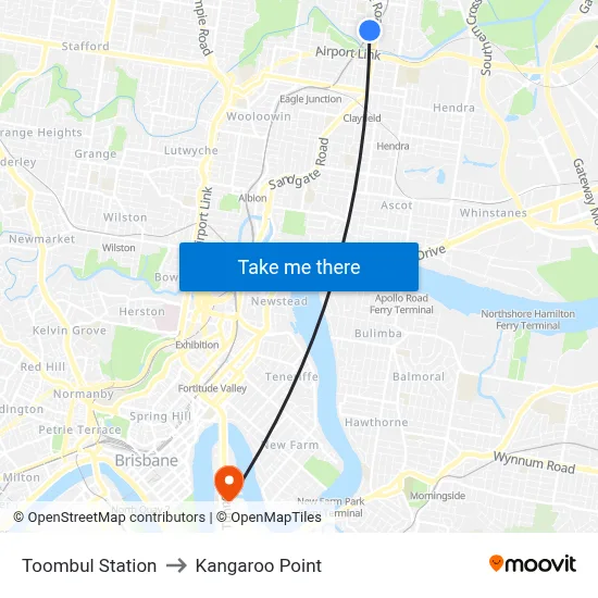 Toombul Station to Kangaroo Point map