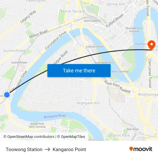 Toowong Station to Kangaroo Point map