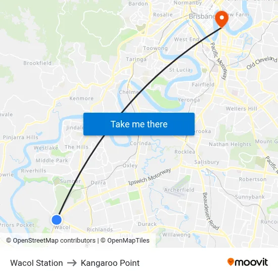 Wacol Station to Kangaroo Point map