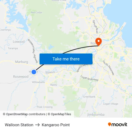 Walloon Station to Kangaroo Point map