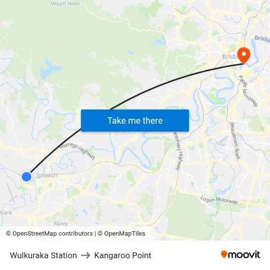 Wulkuraka Station to Kangaroo Point map