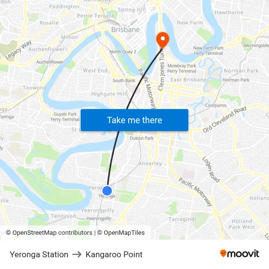 Yeronga Station to Kangaroo Point map