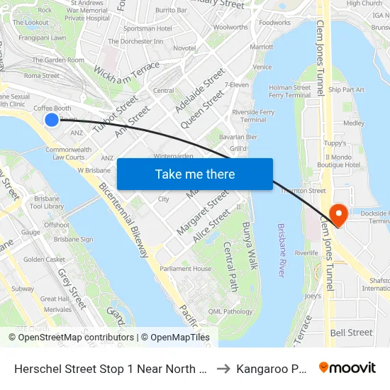 Herschel Street Stop 1 Near North Quay to Kangaroo Point map
