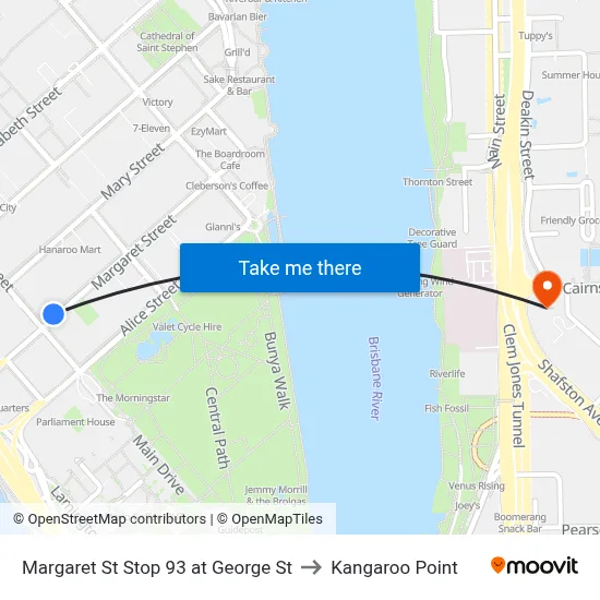 Margaret St Stop 93 at George St to Kangaroo Point map