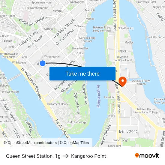 Queen Street Station, 1g to Kangaroo Point map