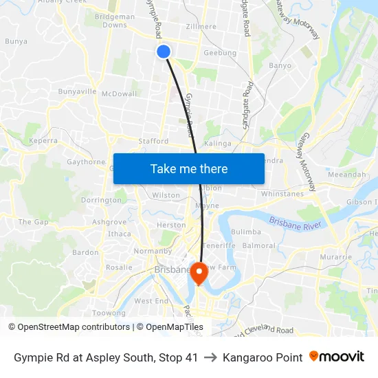 Gympie Rd at Aspley South, Stop 41 to Kangaroo Point map
