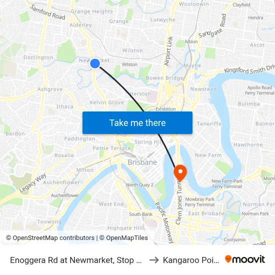 Enoggera Rd at Newmarket, Stop 20 to Kangaroo Point map