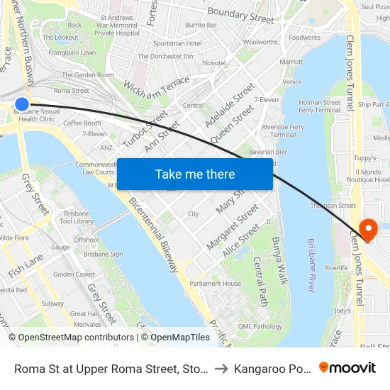 Roma St at Upper Roma Street, Stop 3 to Kangaroo Point map