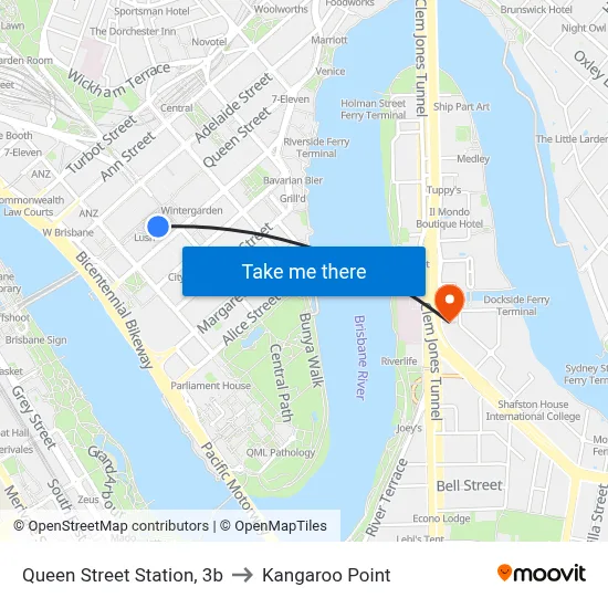 Queen Street Station, 3b to Kangaroo Point map