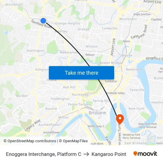 Enoggera Interchange, Platform C to Kangaroo Point map