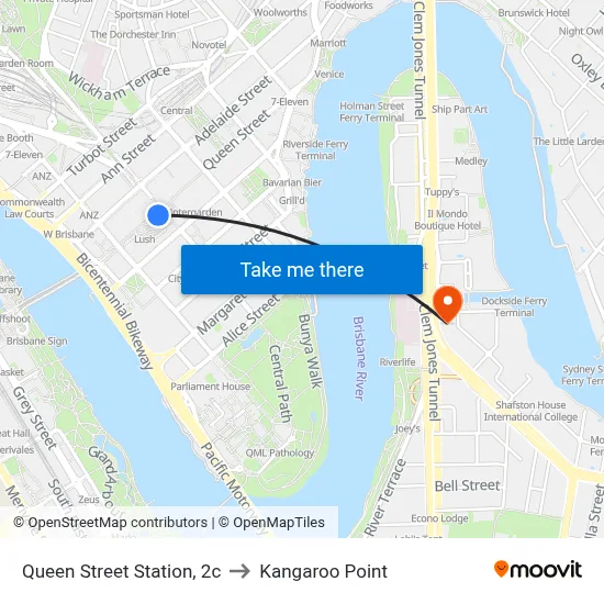 Queen Street Station, 2c to Kangaroo Point map