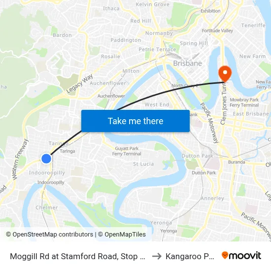 Moggill Rd at Stamford Road, Stop 22/23 to Kangaroo Point map
