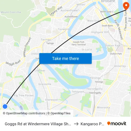Goggs Rd at Windermere Village Shopping to Kangaroo Point map