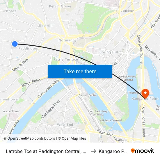 Latrobe Tce at Paddington Central, Stop 10 to Kangaroo Point map