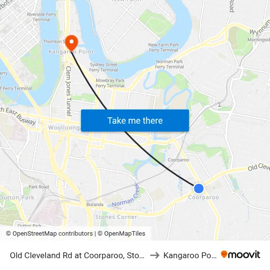 Old Cleveland Rd at Coorparoo, Stop 23 to Kangaroo Point map