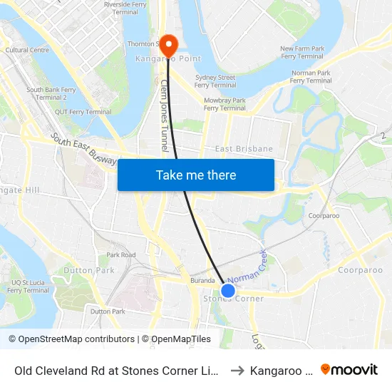 Old Cleveland Rd at Stones Corner Library, Stop 17 to Kangaroo Point map
