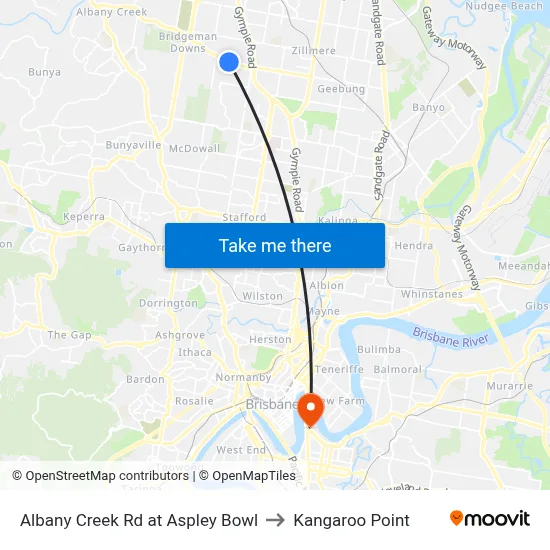 Albany Creek Rd at Aspley Bowl to Kangaroo Point map