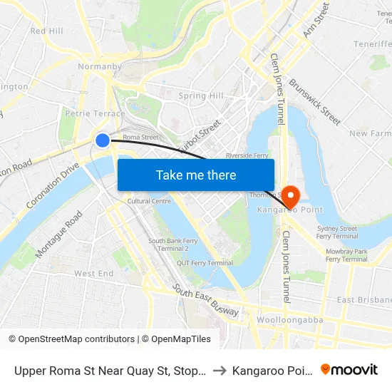 Upper Roma St Near Quay St, Stop 3 to Kangaroo Point map