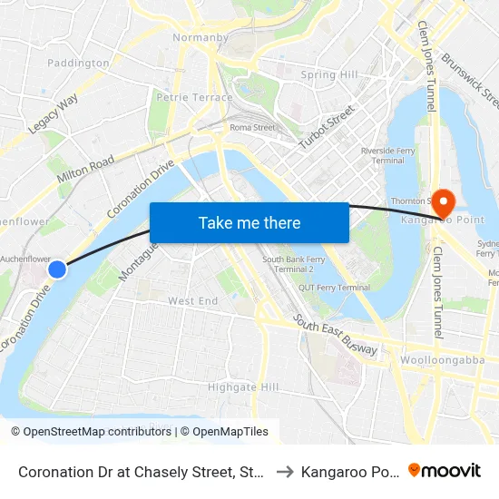 Coronation Dr at Chasely Street, Stop 8 to Kangaroo Point map