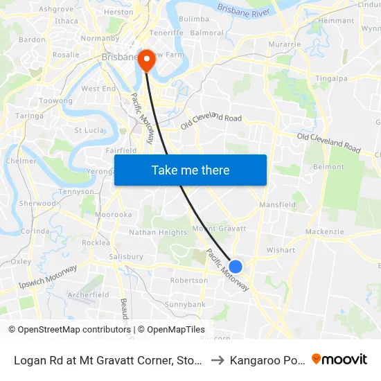 Logan Rd at Mt Gravatt Corner, Stop 44 to Kangaroo Point map